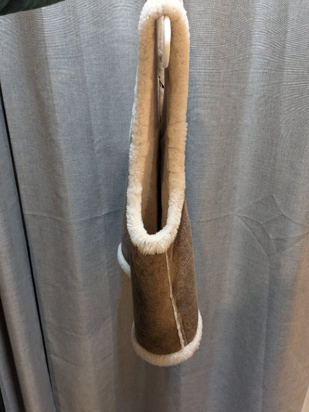 Vintage 1989 Ralph Lauren Shearling Lamb Fur Suede Vest L Brown Full Zip V Neck - Picture 9 of 13